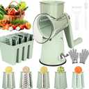 Cheese Grater With Hand Crank Countertop For KitchenGrater Shredder With Handle For Kitchen RotatingVegetable SlicerNuts Grinder Cheese Shredder with Clean Brush(5 Blades Matcha Color) (Large)