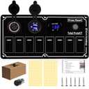 8 Gang Marine Rocker Switch Panel with 5v 1/2.1Amp Dual USB Charger Digital Voltmeter Lighter Socket Press Protector Waterproof Aluminum 12/24V Rocker Switch (Black, 8 Gang) (Black-Metal Version)