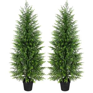 5ft Artificial Norfolk Pine Christmas Tree for Outdoor, 60in Real Touch Faux Norfolk Pine Christmas Tree with Black Pot for Indoor Outdoor Front Porch Home Xmas Decor, 2Pack