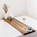 Premium Nature Shed Bathtub Tray for Freestanding Bath | Large & Thick 35 Acacia Wood Luxury Bath Tray for Tub | Anti-Tip, Non-Toxic, Adjustable Bathtub Trays for Tub with Bathroom Accessories Holder (Long (35x9x2.4 in.))