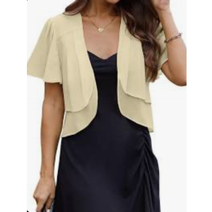 Tanou Women's Ruffle Chiffon Shrug Short Sleeve Open Front Sheer Bolero Cardigan for Evening Dress, Medium