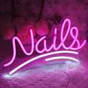 SYLHOME Nails Led Neon Light Sign Pink Business Wall Windows Sign Decor Nails Bar Beauty Salon Girls Bedroom Hanging Light Up Sign USB Birthday Makeup Decor 15.75"X8.7"