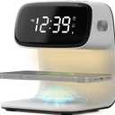 Digital Alarm Clock with Wireless Fast Charging Station 15W Touch Smart Lamp for Bedside,3 Colors Nightlight Adjustment Night Lamp for Living Room,Bedside,Heavy Sleepers (White+Cable&Adapter)