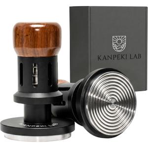 KNODOS 54mm Espresso Tamper For Breville Machines Calibrated Tamper Tool Espresso Walnut, AutoLeveling and 30lb Spring Loaded Design Coffee Tamper With Stainless Steel 53.35mm Ripple Base