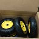 4.00-6 Tire, 14.5" Flat Free Wheelbarrow Tire and Wheel, Solid Replacement Tires, 5/8" 3/4" Bearings, Universal Fit 4.80/4.00-8, 3.50/3.00-8, 4.00-6 (14.5" Black, Yellow 4PK)