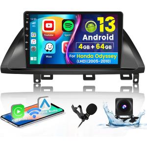 8-Core 4+64G Android 13 Car Stereo Upgrade Radio for Honda Odyssey 2005-2010, 10.1'' HD Touch Screen with Wireless CarPlay & Android Auto, AHD Backup Camera, Mirror Link, GPS Navi