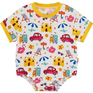 EASWEET Baby Boy Romper Soft Bamboo-derived Viscose Short Sleeve Baby Boy Bodysuit, Beach Travel, 12-18 Months