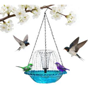 Hanging Bird Bath Fountain, Cascading Outdoor Birdbath with Glass Bowl, USB-Powered Water Feature for Garden, Patio, Yard Decor, Attracts Hummingbirds & Wild Birds