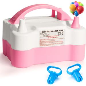 Balloon Pump Electric, Portable Automatic Dual Nozzle Inflator 110V 600W with Tying Tools for Birthday Gender Reveal Baby Shower Balloons Party Decorations (Pink)