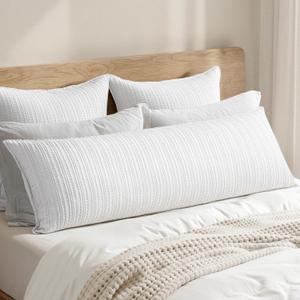 100% Cotton Waffle Weave Body Pillowcase, 1 Pack 20x54 Decorative Body Pillow Cover for Bed Couch Sofa, Neutral Soft Long Cushion Sham Modern Farmhouse Home Decor, White