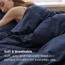 Bedsure 100% Washed Cotton Duvet Cover Queen Size - Navy Minimalist Bedding Set Linen Like - PureWoven Plain Simple & Soft Comforter Cover for All Seasons (Navy, Queen, 90"x90")