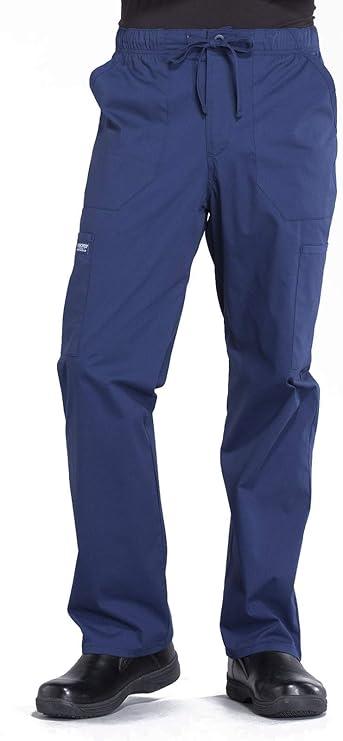 Cherokee Men's Scrub Pant Tapered Leg Fly Front Cargo Pant with 4 Pockets WW190m Size Extra Large, Blue
