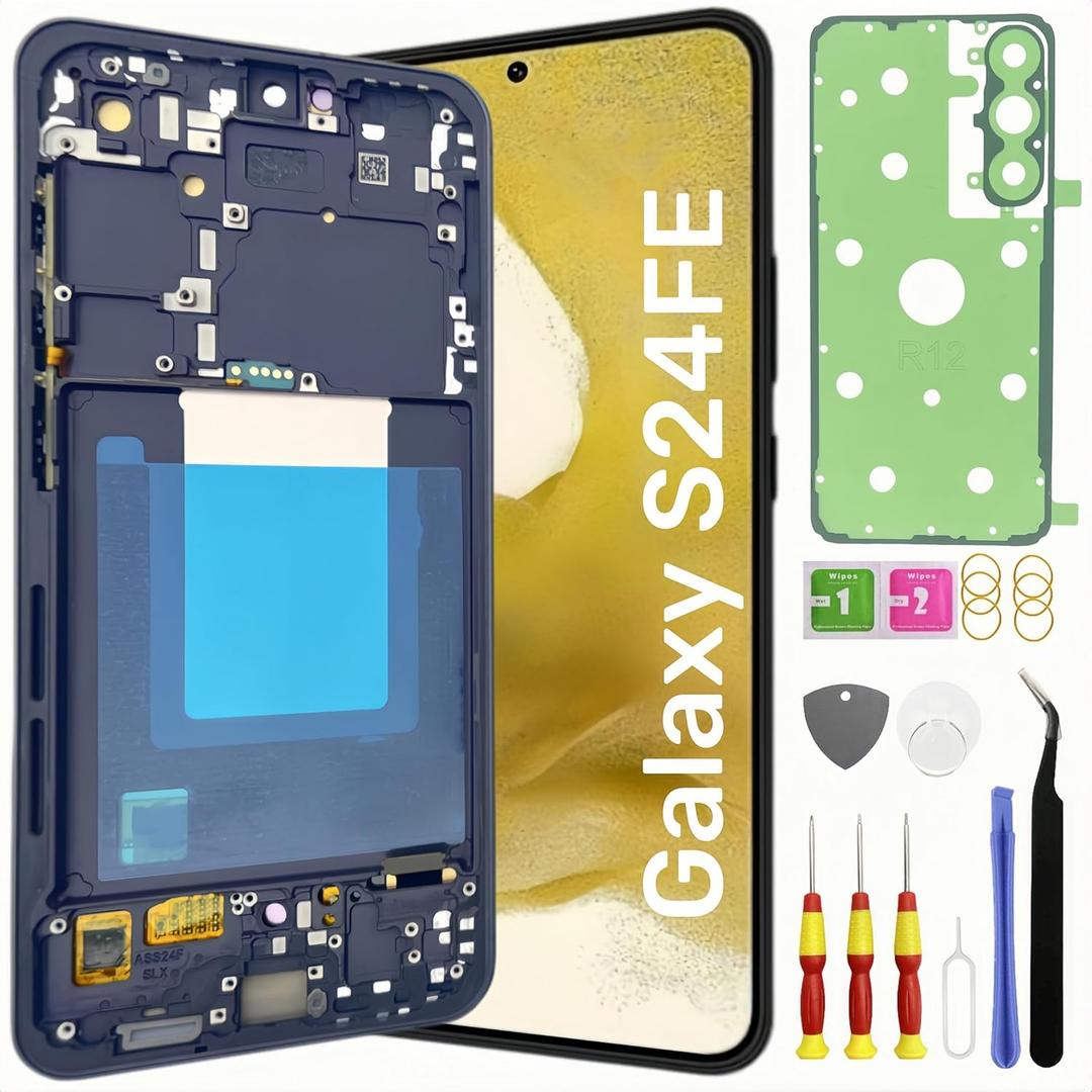 OLED Galaxy S24 FE Screen Replacement for Samsung Galaxy S24 FE LCD Screen Touch Digitizer Display Pantalla with Frame Tool kit SM-S721U with Fingerprint Graphite