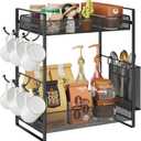VITVITI Coffee Bar Organizer with Mug Holder, Metal Coffee Station Organizer for Countertop, 2 Tier Cup Mug Holders Rack with Basket for Kitchen Office, Black