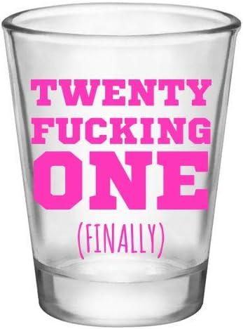 21st Birthday Shot Glass/Cup-Novelty Gifts for 21st Birthday-Finally 21 Shot Glass/Cup-1.75oz (clear-pink)