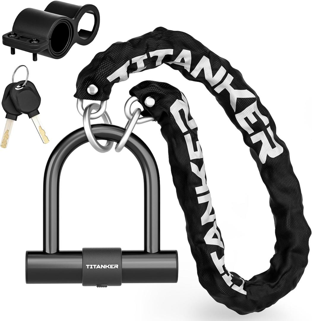 Titanker Motorcycle Chain Lock, Heavy Duty Bike Chain Lock with 2 Keys, Bike Locks with 14mm Thick U Lock for Bicycles, Motorbikes, Mopeds, Scooters (3FT,4FT)(6mm Chain,12mm Chain) Titanker Motorcycle Chain Lock, Heavy Duty Bike Chain Lock with 2 Keys, Bike Locks with 14mm Thick U Lock for Bicycles, Motorbikes, Mopeds, Scooters (3FT,4FT)(6mm Chain,12mm Chain)