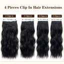 Black Hair Extensions, 22 Inch Long Wavy 4PCS Thick Hairpieces Black Fiber Double Weft Synthetic Clip in Hair Extensions for Women(Color:Black)