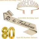 80th Birthday Decorations for Women Gold with 80th Birthday Sash and Tiara, Cake Topper and Candles, Number Balloons, 80 Year Old Gifts for Women