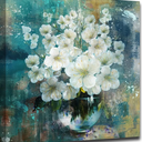 Anolyfi Bathroom Botanical Florals Prints Wall Art Rustic White Flowers Plants Canvas Painting Teal Picture Abstract Artwork Framed for Nursery Bedroom Living Room Kitchen Office Home Decor 20"x20"