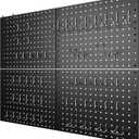 4 Pack Metal Pegboard Panels with 50 Hooks, Black Pegboard Wall Organizer, Pegboard Accessories, Heavy Duty Garage Tool Storage System for Workbench, Workshop, Office, Craft Room
