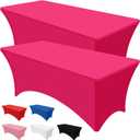 PLULON 2Pack 6FT Hot Pink Tablecloth Rectangular Fitted Stretch Table Cover Washable Spandex Tablecloth Table Protector for Patio Picnic Wedding Birthday Banquet Baby Shower Christmas Table Dcor