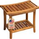 Premium 22" Teak Wood Shower Bench with Shelf, 2-Tier Waterproof Teak Shower Stool, Non-Slip Feet for Enhanced Safety, Spa Bath Seat for Bathroom, Indoor & Outdoor Use, 300 lb Capacity