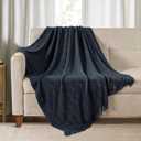BOURINA Navy Throw Blanket 50x60 Inches Throw Textured Solid Soft Ripple Throws and Blankets for Sofa or Bed Knitted Decorative Blanket (50"x60", Ripple-navy)