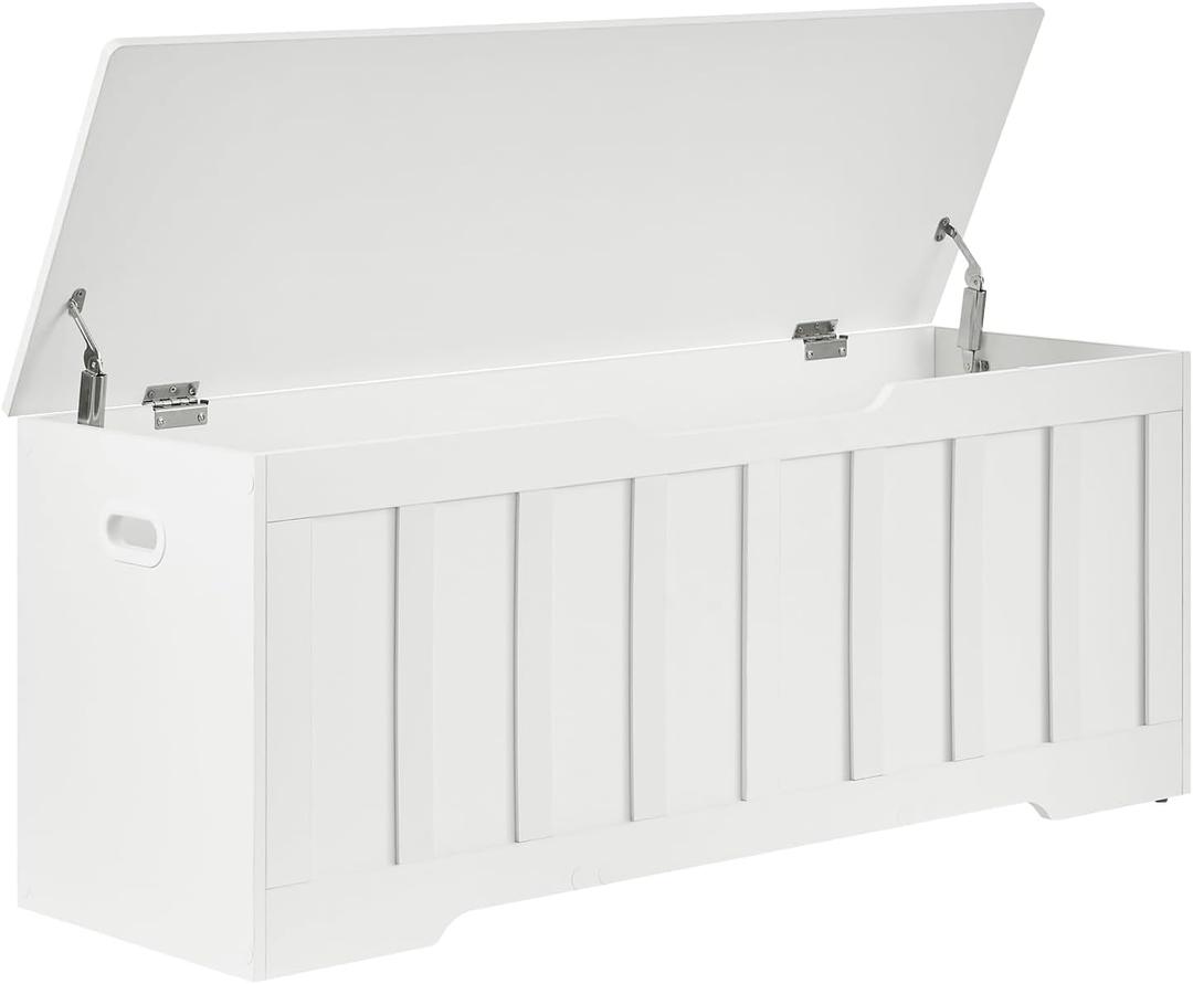 VANKILEY 47.2" Storage Chest Extra Large,Storage Trunk with 2 Safety Hinges,Wooden Storage Bench,Shoe Bench,47.2x15.7x19.1 Inch,Easy Assembly,Storage Bench for Bedroom,Living Room,entryway(White).