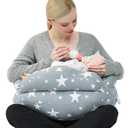 Chilling Home Nursing Pillow for Breastfeeding, Adjustable Nursing Pillow Breast Feeding Pillow Bottle Feeding More Support for Mom and Baby, Breastfeeding Essentials for Newborn,Removable Cover (26*20*19.5 inch, Grey-with Safety Fence)