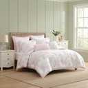 Laura Ashley - Queen Bonus Comforter Set, Reversible Bedding with a Soft Feel, 7 Piece Bed Set with Matching Pillowcases, Euro Shams, & Throw Pillow Covers (Serenity Roses/Mattie Stripe Pink)
