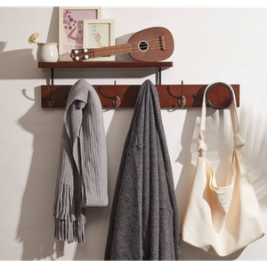 UWAET Coat Rack Wall Mounted with Shelf 27.5 Inch Length Wall Hanging Shelf Bamboo Coat Hooks with 6 Hooks for Entrance, Living Room,Bedroom, Bathroom (6 Hooks)