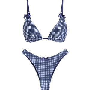 Seamoly Women‘s Bikini Sets Two Piece Swimsuit Textured Halter Triangle Thong Bikini Set, S Blue