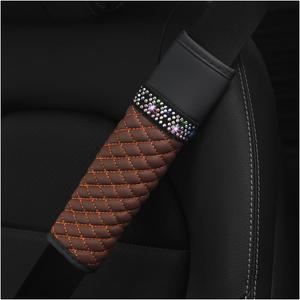 AICEL 2 Pcs Auto Seat Belt Cover, Sparkling Rhinestone Shoulder Strap for a More Comfortable Driving, Harness Pads Protect Your Neck, Accessories Compatible with All Cars and Backpack (Coffee)