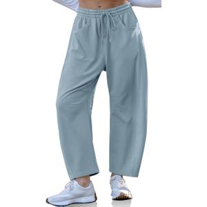 TARSE Womens Barrel Sweatpants Loose Fit Lounge Pants Casual Wide Leg Pants Cotton Comfy Elastic Waist Joggers with Pockets (Medium, Light Gray Blue)