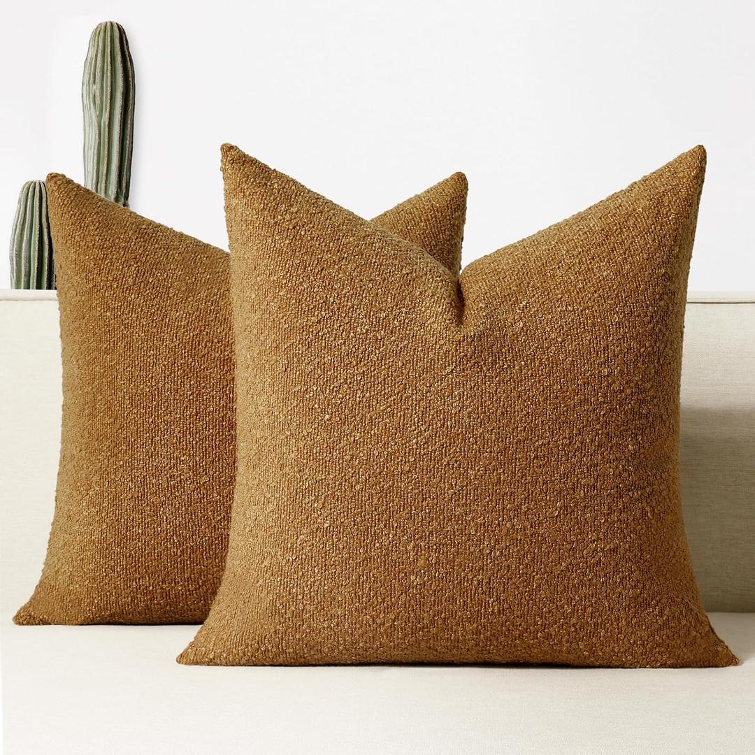 Throw Pillow Covers 18 x 18 Inch Set of 2, Accent Soft Boucle Textured Pillow Cover, Decorative Solid Color Cozy Cushion Pillow Case for Couch Bedroom Sofa Living Room Home Decor, Yellow