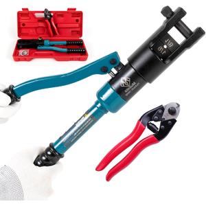 Muzata Upgraded Custom Cable Railing Crimping Tool Hydraulic Crimper Hydraulic Crimping Tool for 1/8" Stainless Steel Cable Railing Kit Wire Rope Swaging Kit with Wire Cutter CT01