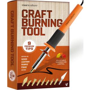 Craft Culture Wood Burning Tool Pen - Craft Burning Tools for Adults & Teens - Wood Burner Kit, Engraver, Carver, Pyrography, Woodburning - Includes 9 Premium Tips - Adjustable Temperature Control