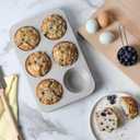 Martha Stewart Gallen 6-Cup Nonstick Carbon Steel Muffin and Cupcake Pan Cool Grey, Durable Bakeware for Even Baking and Easy Release