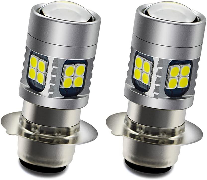 Ruiandsion 2pcs H6M LED Motorcycle Lamp Bulb DC 6V 12V Universal Super Bright 3030 22SMD Chips 6-30V P15D Motorcycle LED Light Bulb with High Low Beam,White