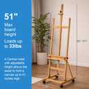 Falling in Art Large H-Frame Studio Artist Easel, Adjustable Beechwood Painting Easel Stand, Movable Floor Easel Holding Canvas up to 51 Inches, Natural