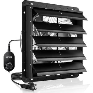 VEVOR 20 inch Shutter Exhaust Fan, Wall Mounted Attic Vent Fan with Variable Speed Controller, 3000 CFM, AC Motor, Heavy-duty Steel, Low Noise for Shed, Garage, Greenhouse Ventilation Cooling, Black