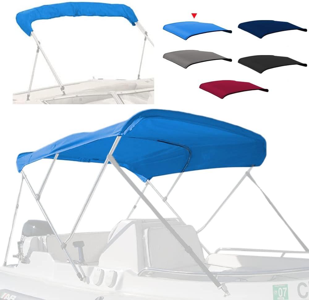 4 Bow Marine Grade Fade and Crack Resistant Bimini Top Replacement Cover, Heavy-Duty Waterproof and UV-Proof Sun Shade Boat Canopy, Easy Install Zipper Sleeve Boat Awning/Without Frame, Blue