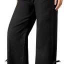 Astylish Women's Cotton High-Waisted Wide-Leg Jeans with Tie-Side Detail Fashion Fall Western Casual Pants (Black)