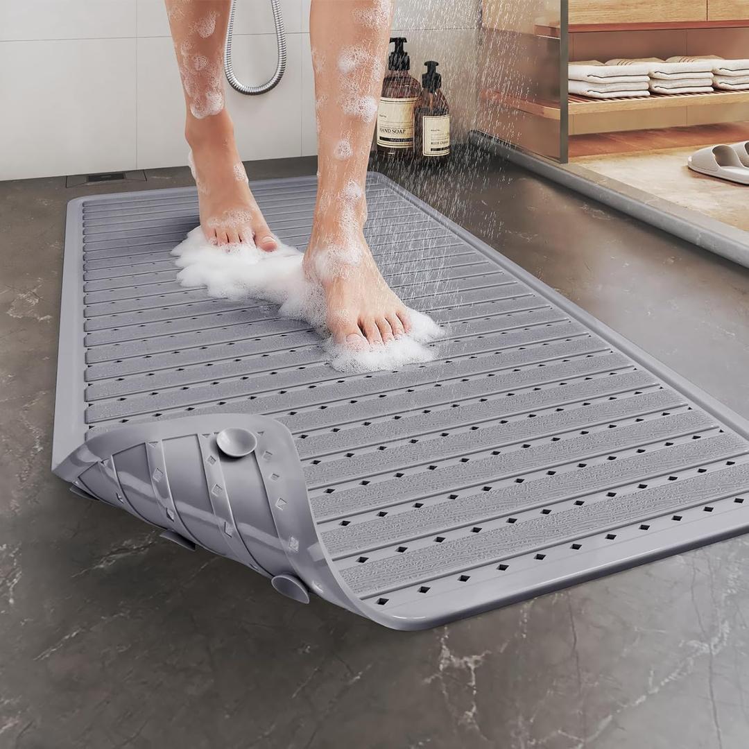 Non Slip Bathtub Mat and Shower Mat, Machine Washable Anti Slip Shower Mats for Inside Shower with Suction Cups & Drain Holes