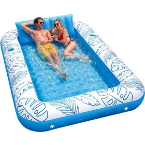 XL Inflatable Tanning Pool Float for 2 Adults with Lights,4 in 1 Suntan Tub Raft Float with Pillow, Cup Holders,85" X 59" Extra Large Blow Up Pool Floats for Sunbathing, Pool, Backyard, Beach, Lake