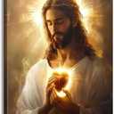 Framed Sacred Heart of Jesus Canvas Wall Art, Christian Gallery Print Religious, Wall Decor Poster Print Artwork for Living Room Bedroom Church Prayer Room Decoration 16x24 In