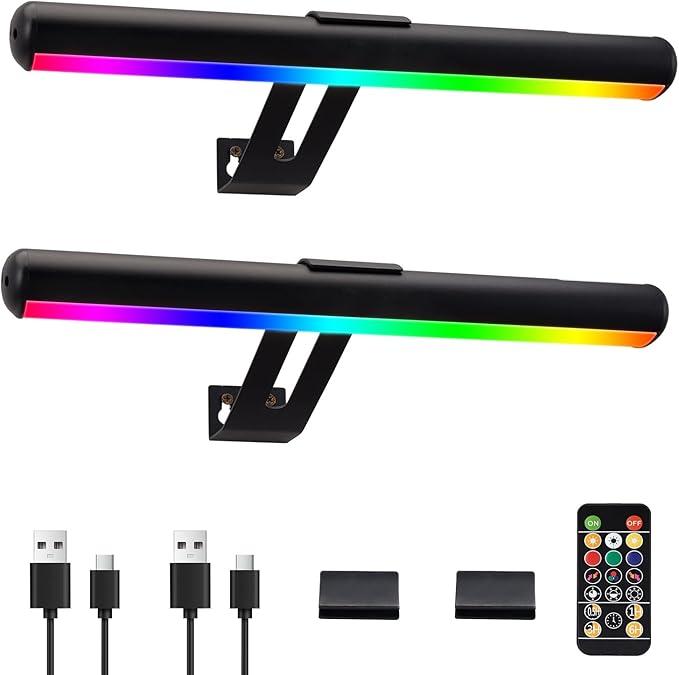 Picture Light Battery Operated, Picture Lights for Wall, Wireless Picture Light with Remote for Paintings, 48 LED, 16 Color Changing, Dartboard Light with 2 Base for Art, Gold-2Pack