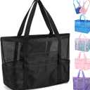 Fammart Mesh Beach Bag, Large Beach Tote with Zipper Pocket, Toys Pool Bag for Family Travel Vacation Cruise Essentials