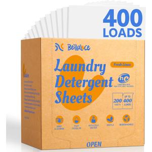 BellaLuce Laundry Detergent Sheets - 200 Laundry Sheets, 400 Loads, Eco-Friendly, Plastic-Free, Fresh Linen Scent, Space Saving, Fast Dissolve & Hypoallergenic