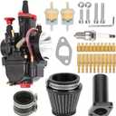 PWK28 30MM carburetor for Predator 196cc 212cc 5.5hp 6.5hp, Coleman Powersports CT200 BT200 MB200 Mini bike, KT196 Twister, and 80T Go Kart Cart Part +42mm air filter (black)